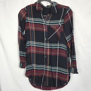 Dynamite Women's Red Striped‎ Soft Flannel Button Down Shirt Top Size XS Fall